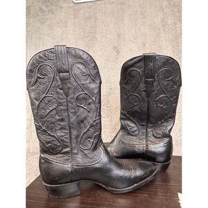 Chris Romero Mens Black Leather Handcrafted Western Cowboy Boots Size 9.5 EE